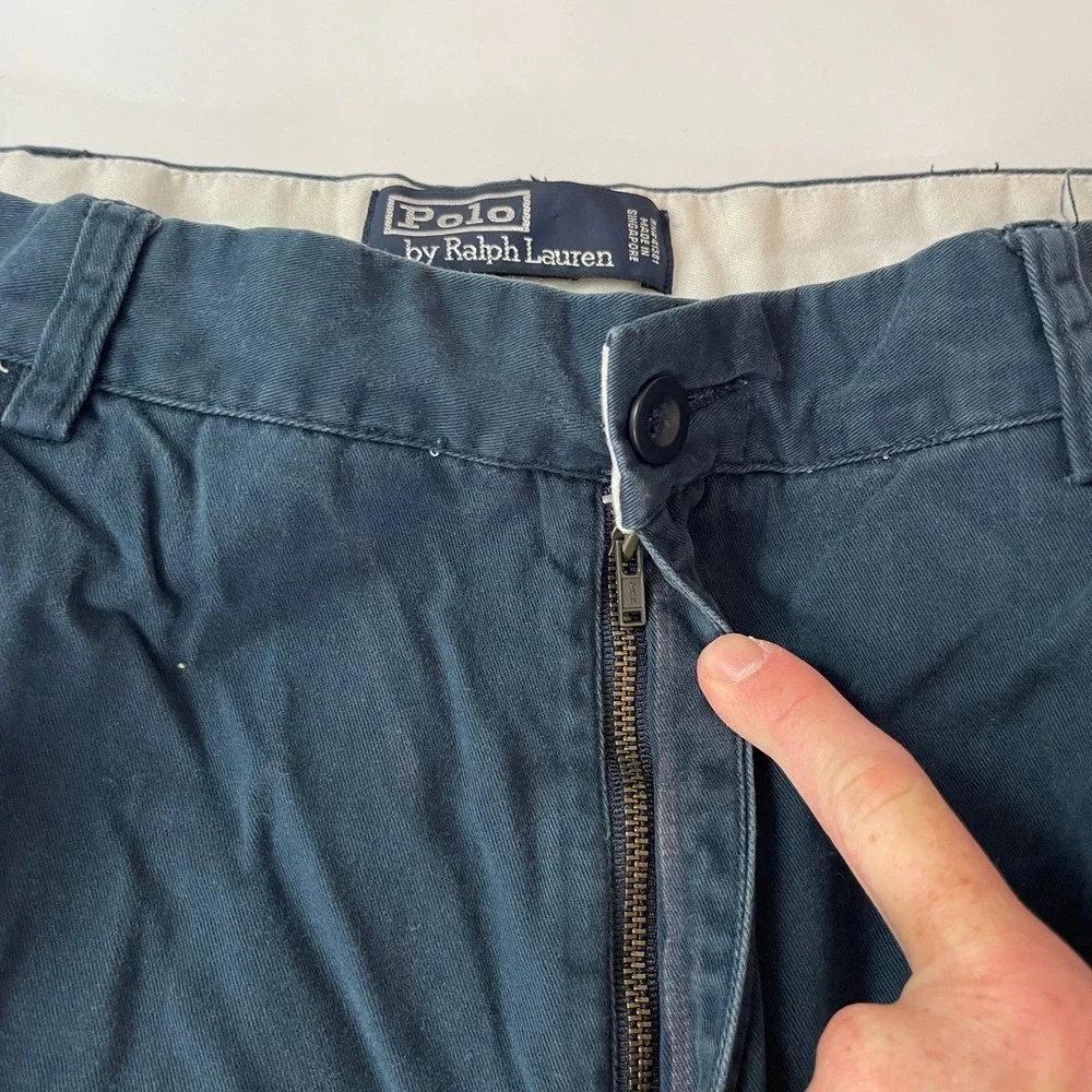 Vintage Polo Ralph Lauren Pants Mens 33x33* Blue Pleated Chino Preppy Luxury